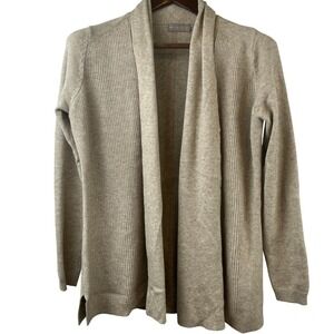 Womens M Open Front Cardigan Beige Chevron Knit Textured Longline Cozy Layer